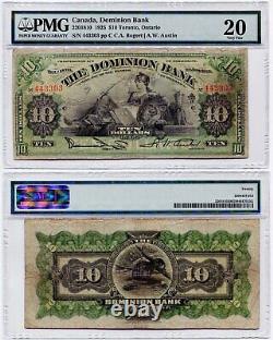 Billet de 10 dollars de la Banque Dominion de 1925, évalué à 10 dollars, PMG VF20
