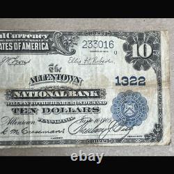 Billet de 10 dollars des États-Unis de 1902, billet de devise nationale de la banque d'Allentown 233016