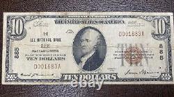 Billet de dix dollars de 1929, billet de banque national de 10 dollars en circulation à Lee, MA #50204.