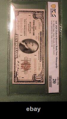 Billet de la Réserve fédérale de 10 $ de 1929 à Minneapolis. Fr. 1860-I. Numéro de série bas