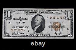 Billet de la Réserve fédérale de 10 $ de 1929 avec sceau marron B03871276A, dix dollars, New York