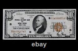 Billet de la Réserve fédérale de 10 dollars de 1929 à sceau brun B04098674A, New York