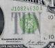Billet De La Réserve Fédérale De 1928b De 10 $, Sceau Vert Clair, Série J10824630a, Kansas City