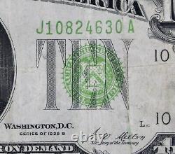 Billet de la Réserve fédérale de 1928B de 10 $, sceau vert clair, série J10824630A, Kansas City