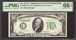 Billet de réserve fédérale de 10 $ de 1934 Philadelphia Fr. 2008-c Pmg Gem 66 Epq