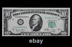 Billet de réserve fédérale étroit de 10 $ de 1950 AU B15623479C série B2 NY dix dollars