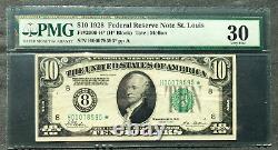 Billet étoilé de la Réserve fédérale de 10 $ de 1928 FR 2000-H? St. LOUIS MO? PMG 30
