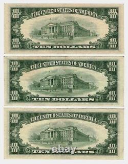 Billets de 10 dollars de la Réserve fédérale de 1950-D, 1950-E et 1950-E en excellent état AU/CU