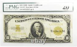 Certificat d'or de 10 dollars de 1922, grand billet FR#1173 K25733357 PMG 20