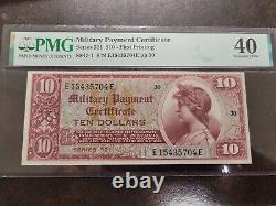 Certificat de paiement militaire de 10 dollars américains $10, série 521, billet de note PMG 40.