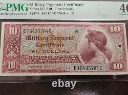 Certificat de paiement militaire de 10 dollars américains $10, série 521, billet de note PMG 40.