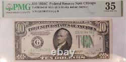 Erreur 10 $ 1934c Billet de la Réserve Fédérale Mal aligné # 37608476D Chicago PMG 35 CVF
