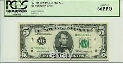 FR 1969-H Étoile 1969 Billet de réserve fédérale de 5 dollars 66 PPQ GEM NEUF