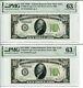 Fr 2003-b 1928c $10 Billet De La Réserve Fédérale Note LumiÈre Verte Pmg 63 Epq 2 Consecutives