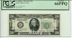 FR 2058-E 1934 D Billet de la Réserve fédérale de 20 $ en parfait état 66 PPQ GEM NOUVEAU