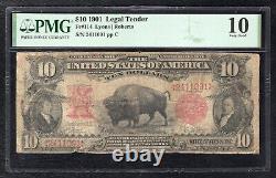 Fr. 114 1901 10 $ Dix Dollars Bison Billet de Banque Légal Tender des États-Unis Pmg Vg-10