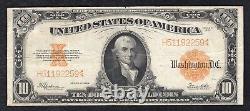 Fr. 1173 1922 Billet de 10 dollars en certificat d'or Hillegas Note de monnaie Vf+