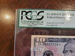 Fr. 2040-f 2004a $10 Fw Federal Reserve Atlanta Star Note Pcgs 68ppq can be translated to French as: Billet étoile de la Réserve fédérale d'Atlanta de 10 $ Fr. 2040-f 2004a, certifié Pcgs 68ppq.