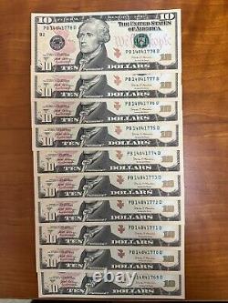 Lot de 51 nouveaux billets de 10 dollars non circulés de la série 2017A en notes séquentielles