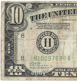 Série 1928 Billet d'erreur de dix dollars de la Réserve fédérale REMBOURSABLE EN OR
