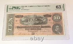 T-68 1864 Billet de 10 dollars de la CSA Confederate Note PMG 63 EPQ Choix non circulé