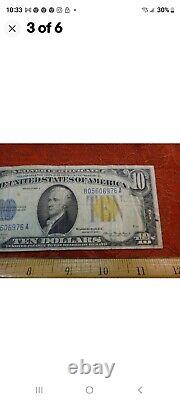 WW2 1934 Un billet de dix dollars en argent des États-Unis pour l'Afrique du Nord avec un sceau jaune